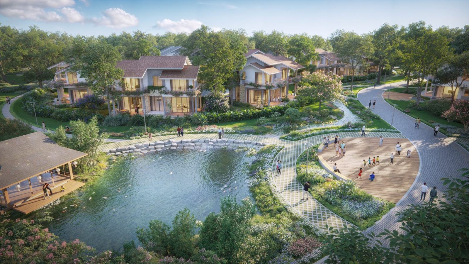 Dinh thự Retreat Forest quanh hồ cá koi và quảng trường gỗ