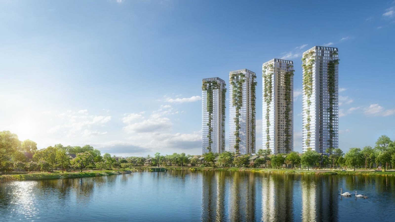 Phối cảnh 4 tòa tháp Forest Onsen bên Hồ Thiên Nga