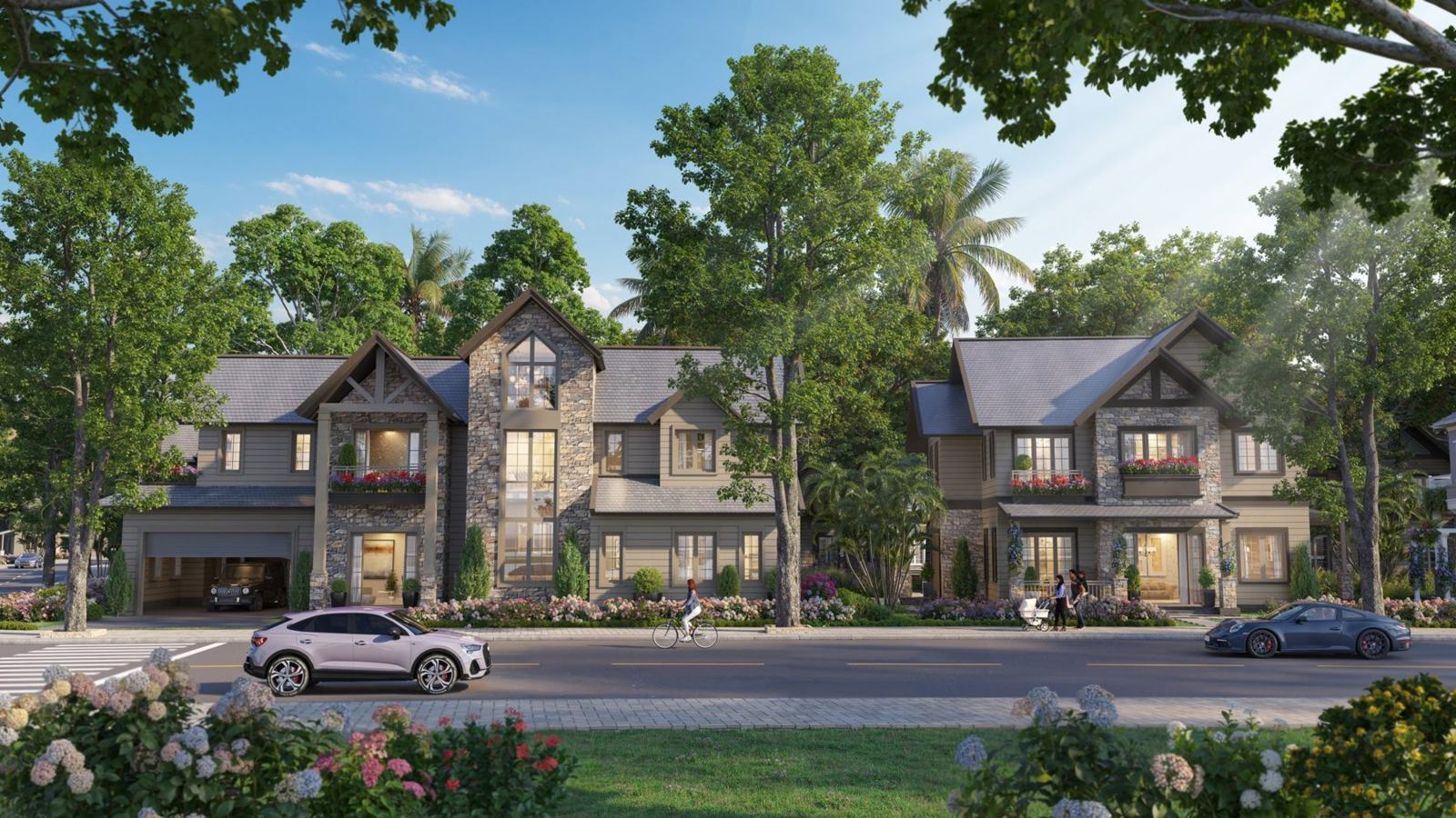 Dinh thự đảo Retreat Island, mặt đá tự nhiên, gara và vườn hoa
